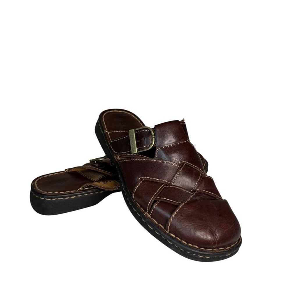 B.O.C. Brown Genuine Leather Woven Sandals Size 8